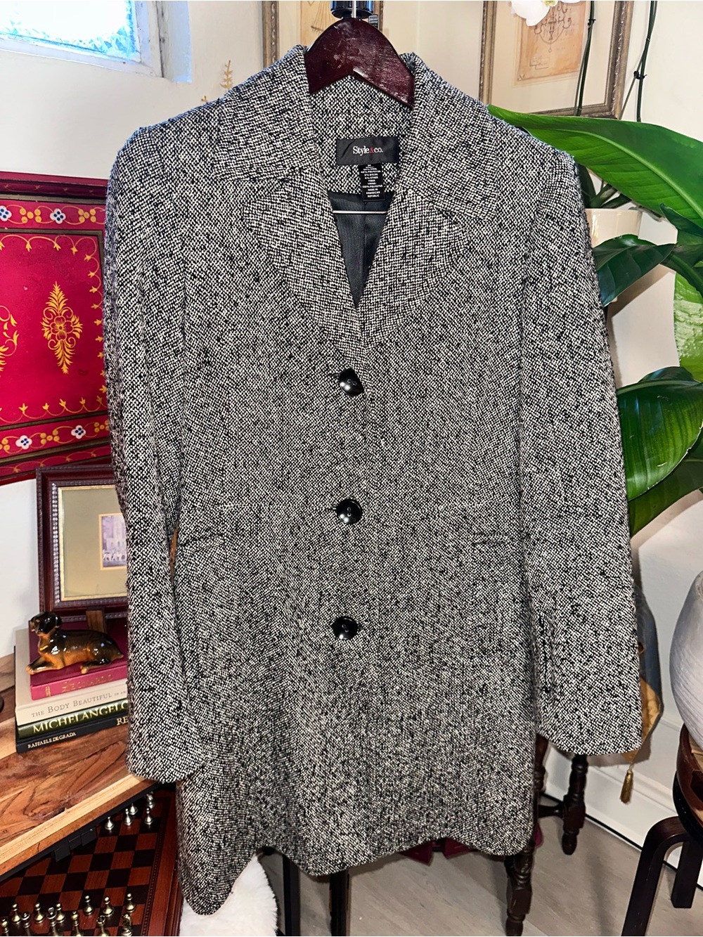 Style & Co. Black and White Tweed Blazer Jacket